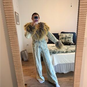 AKIRA size small NWT denim Jumpsuit with Faux Fur